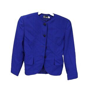 EUC Kishi Solid Blue VINTAGE Suit Jacket with Padded Shoulders Women's Size 8